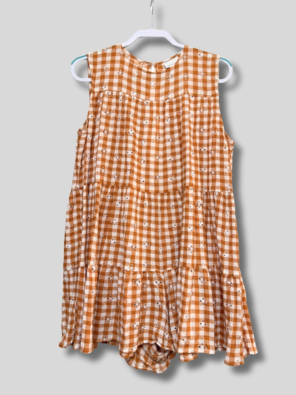 ASOS Design Orange Gingham Tiered Sleeveless Open Backed Romper